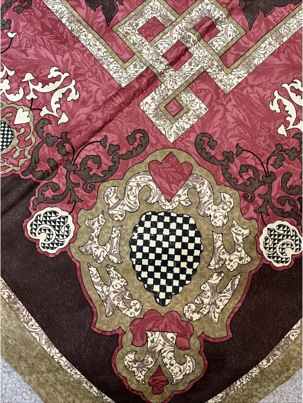 Beauvillé French Tablecloth 132x120 Burgundy Gold 100% Cotton Luxury France New